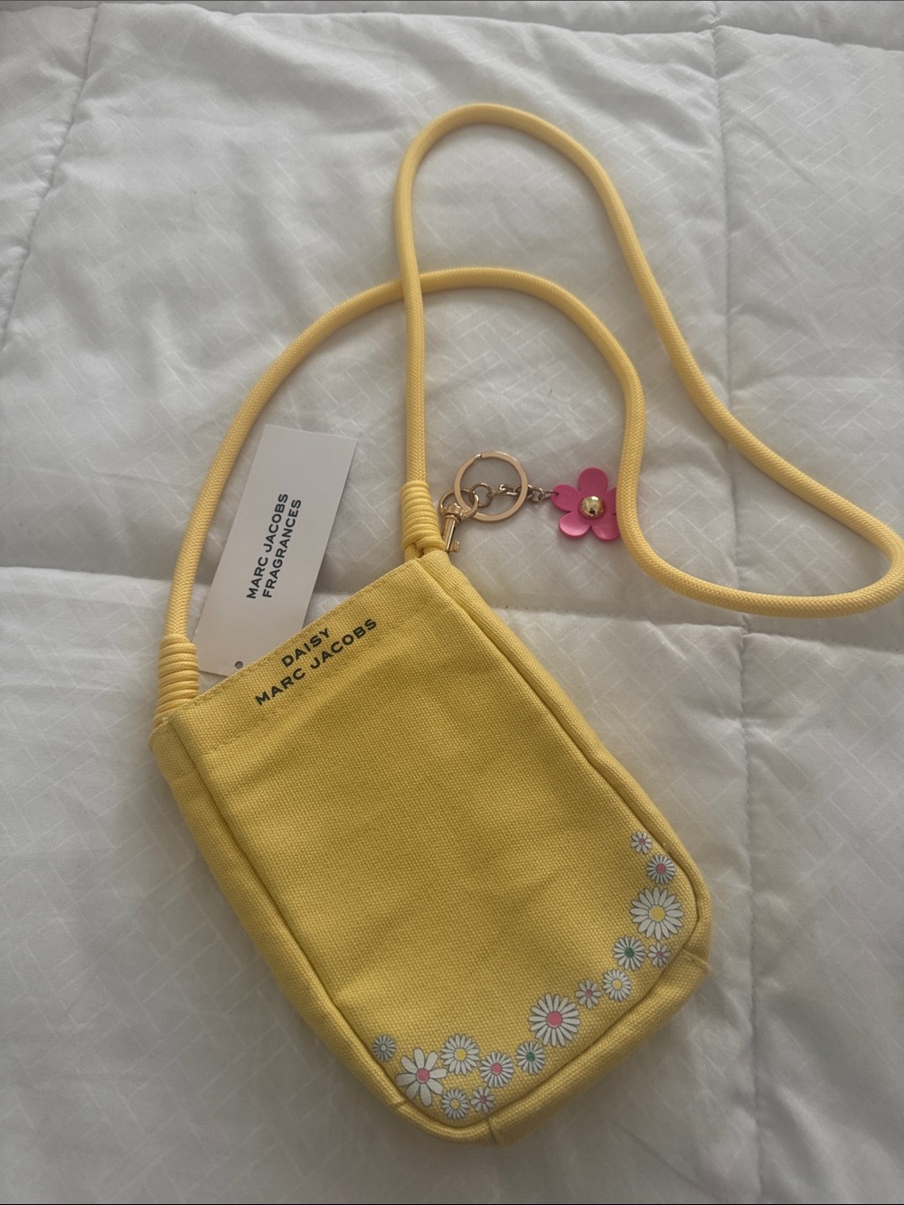 Marc Jacobs Yellow Daisy Canvas Crossbody Pouch with Pink Flower Charm